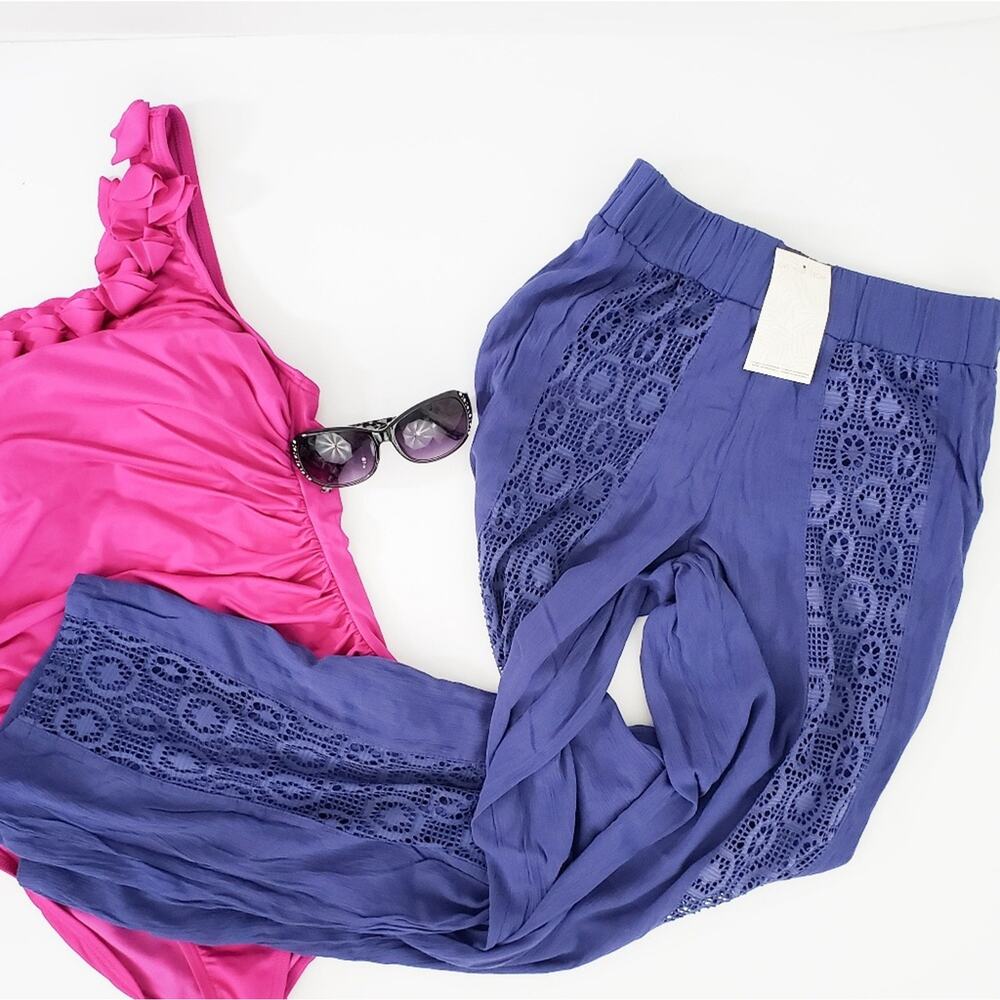 NEW Women's Miken Purple Lace Swim Cover Up Pants Size Medium Bathing Cover